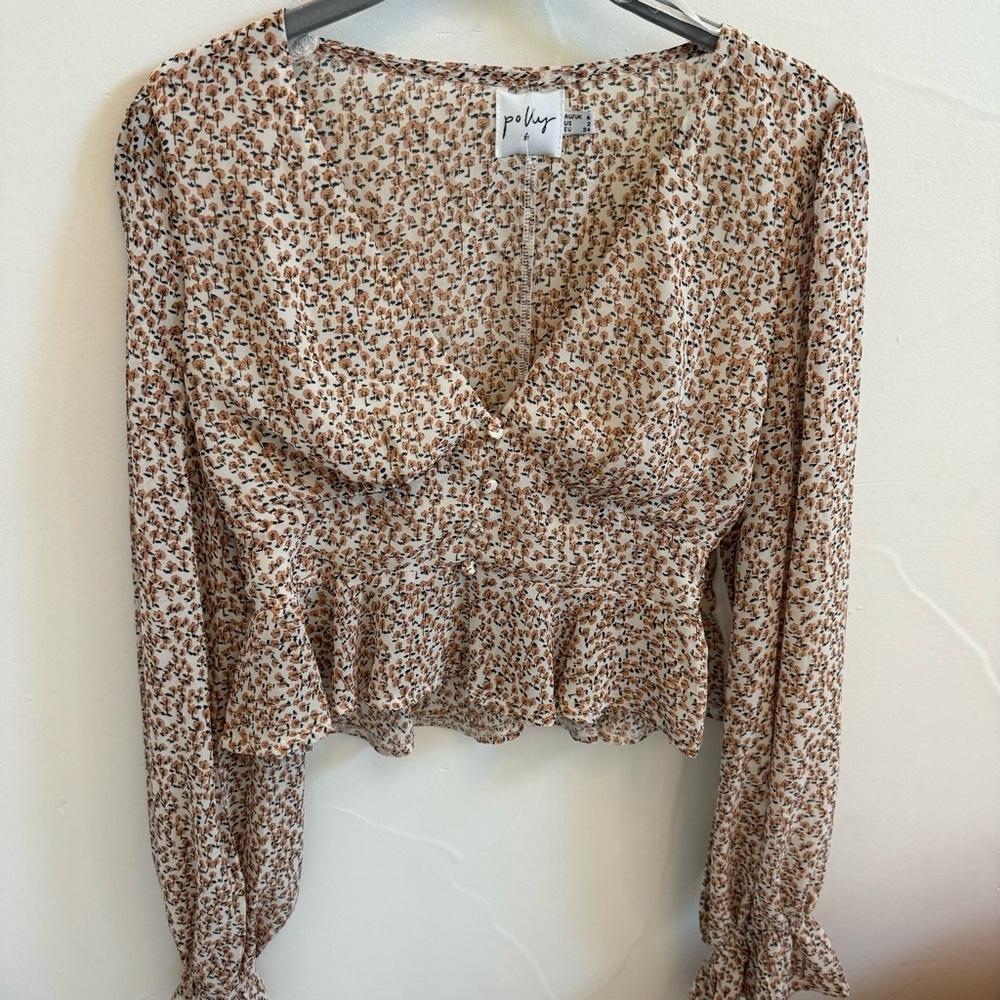princess polly long sleeve floral crop top blouse